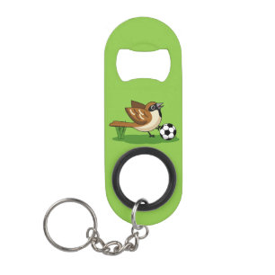 Cute Cartoon Sparrow Playing Soccer Keychain Bottle Opener