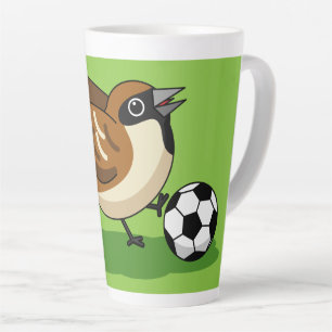 Cute Cartoon Sparrow Playing Soccer Latte Mug