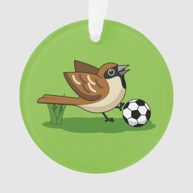 Cute Cartoon Sparrow Playing Soccer Ornament (Front)