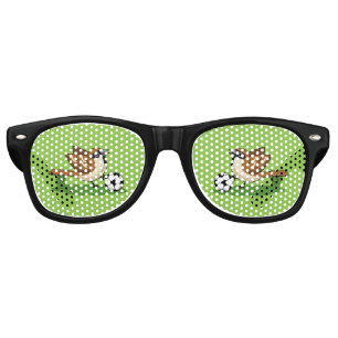 Cute Cartoon Sparrow Playing Soccer Retro Sunglasses
