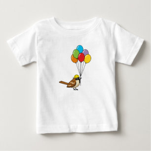 Cute Cartoon Sparrow with Balloons  Baby T-Shirt
