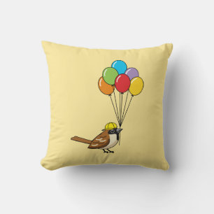 Cute Cartoon Sparrow with Balloons Throw Pillow