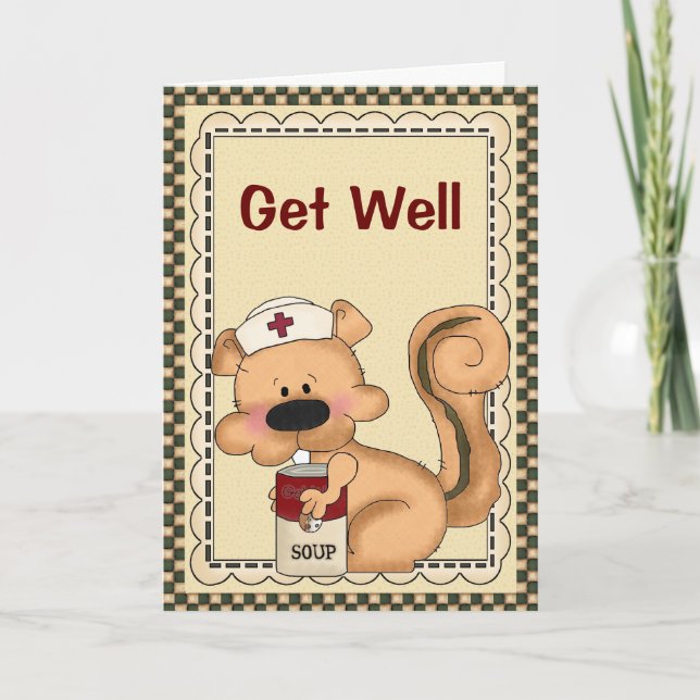Cute Cartoon Squirrel Get Well Card (Front)