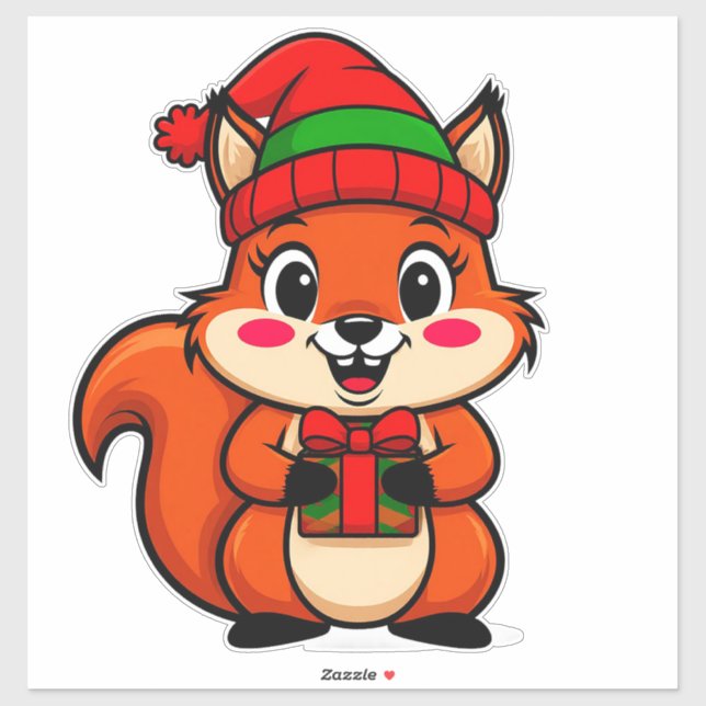 Cute Cartoon Squirrel in Holiday Hat (Sheet)