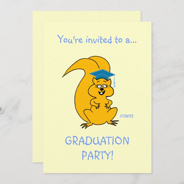 Cute Cartoon Squirrel Outdoor Graduation Party Fun Invitation (Front/Back)