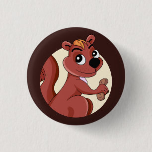 Cute cartoon squirrel with a peanut 1 inch round button
