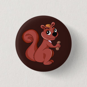 Cute cartoon squirrel with a peanut 1 inch round button