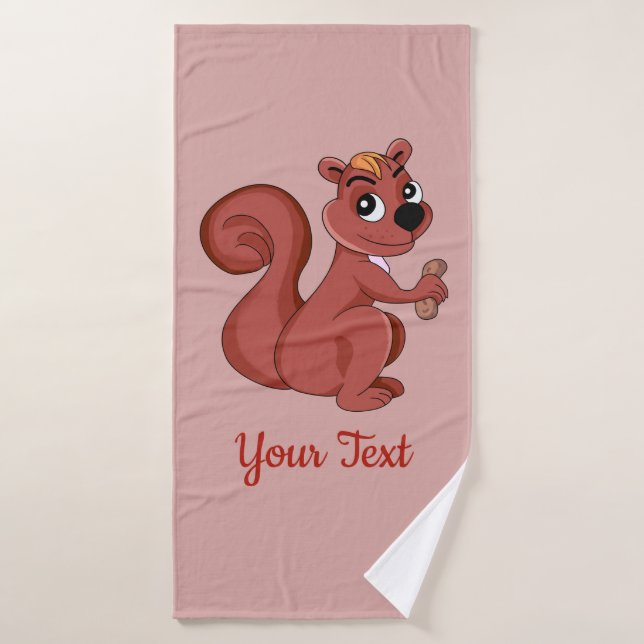 Cute cartoon squirrel with a peanut  bath towel (Bath Towel)