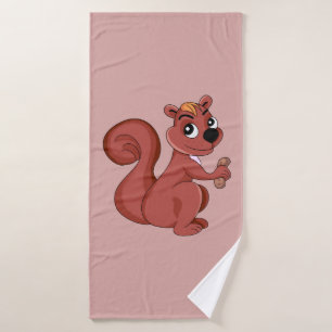 Cute cartoon squirrel with a peanut  bath towel