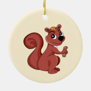Cute cartoon squirrel with a peanut  ceramic ornament