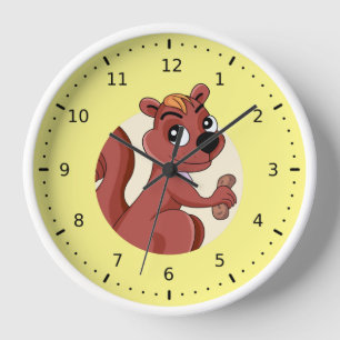 Cute cartoon squirrel with a peanut clock