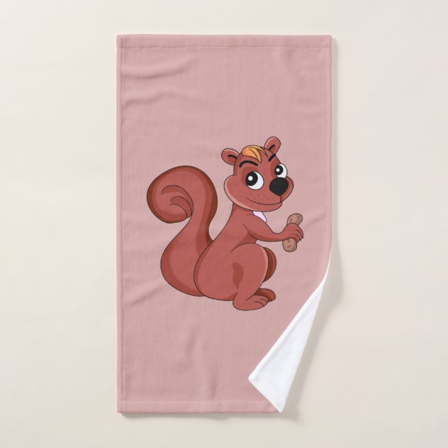 Cute cartoon squirrel with a peanut  hand towel (Hand Towel)