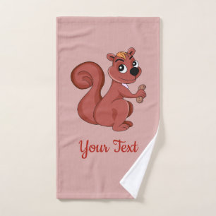 Cute cartoon squirrel with a peanut   hand towel