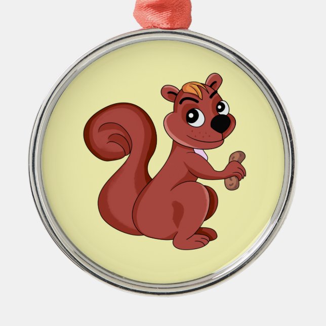 Cute cartoon squirrel with a peanut  metal ornament (Front)