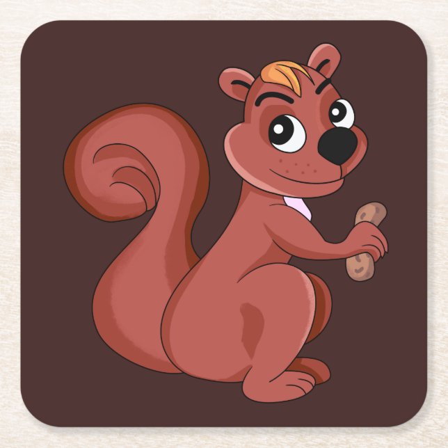 Cute cartoon squirrel with a peanut Paper Coaster (Front)