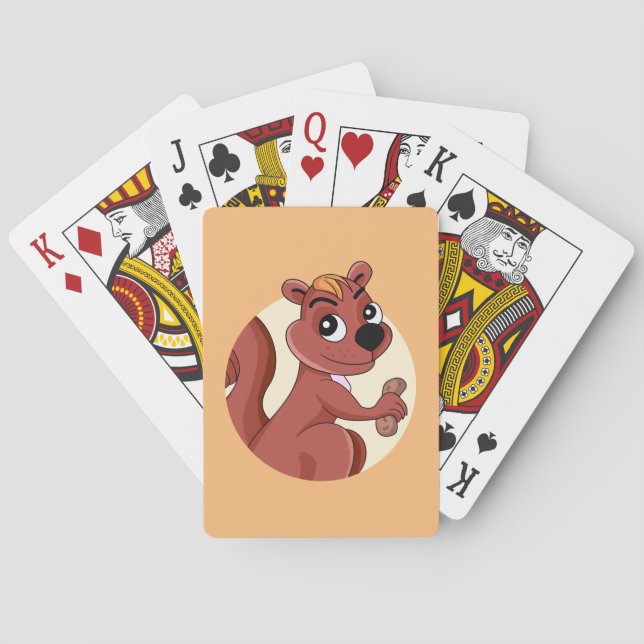 Cute cartoon squirrel with a peanut playing cards (Back)