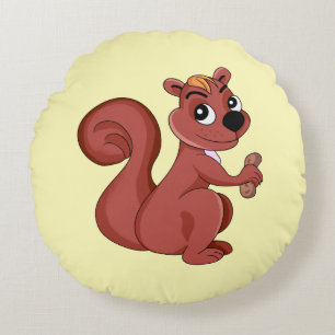 Cute cartoon squirrel with a peanut  round pillow