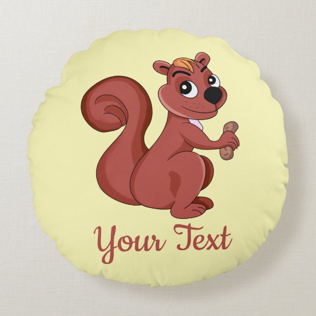 Cute cartoon squirrel with a peanut  round pillow (Front)