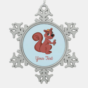 Cute cartoon squirrel with a peanut  snowflake pew snowflake pewter christmas ornament