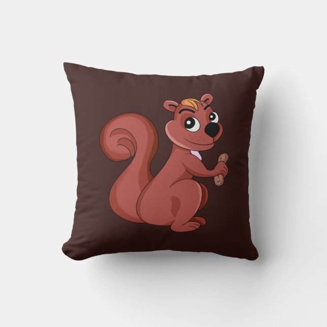 Cute cartoon squirrel with a peanut throw pillow (Front)