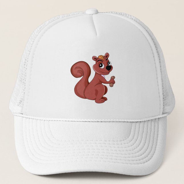 Cute cartoon squirrel with a peanut  trucker hat (Front)