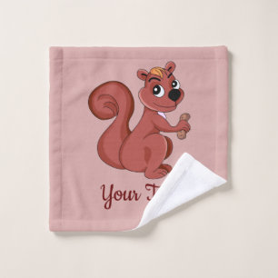 Cute cartoon squirrel with a peanut  wash cloth