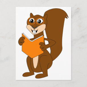 Cute Cartoon Squirrel with Glasses Reading Book Postcard