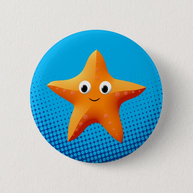 Cute Cartoon Starfish Blue Ocean 2 Inch Round Button (Front)
