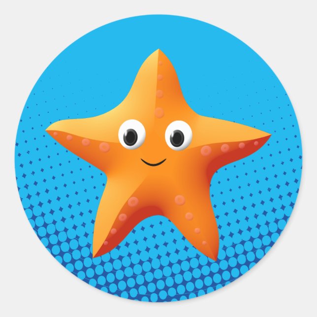 Cute Cartoon Starfish Blue Ocean  Classic Classic Round Sticker (Front)
