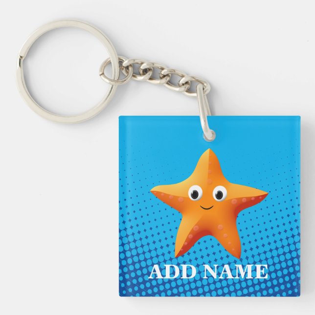 Cute Cartoon Starfish Blue Ocean Keychain (Front)