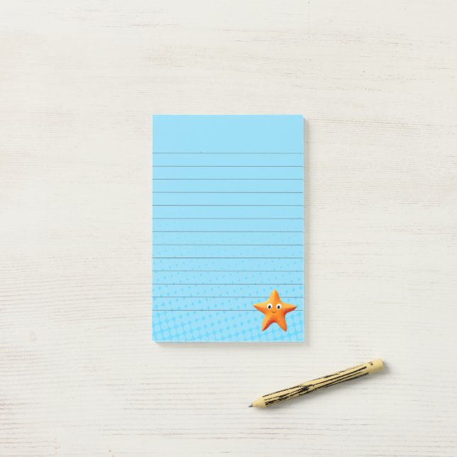 Cute Cartoon Starfish Blue Ocean Lined Post-it Notes (On Desk)
