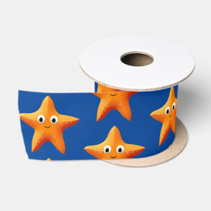 Cute Cartoon Starfish Blue Ocean Satin Ribbon