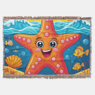 Cute Cartoon Starfish Smiling Underwater Throw Blanket