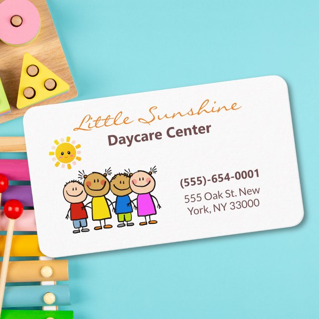 Cute Cartoon Stick Children Daycare Childcare Business Card (Creator Uploaded)