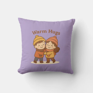 Cute Cartoon Sticker – Boy & Girl Warm Hugs Throw Pillow