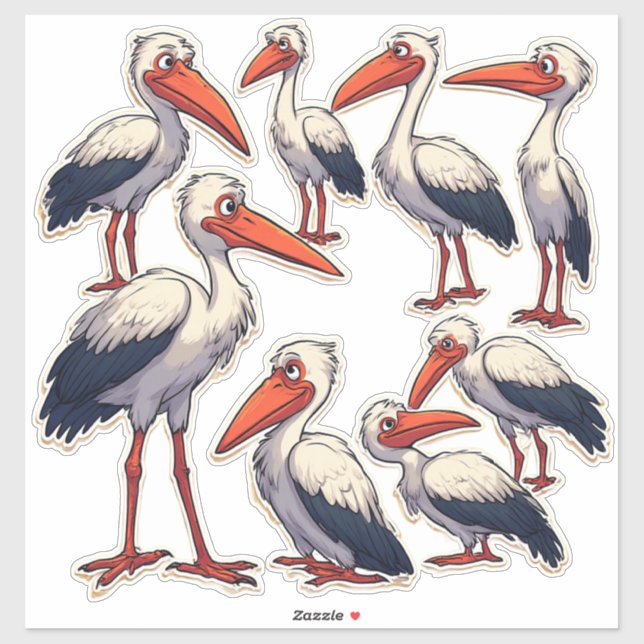 Cute Cartoon Stork Illustration Sticker Set 🐦 (Sheet)