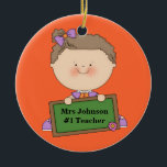 Cute Cartoon Student Holding Chalkboard #1 Teacher Ceramic Ornament<br><div class="desc">Cute Cartoon Student Holding Chalkboard #1 Teacher Replace text with your own or use "Customize It" to change font type background colour and more... </div>