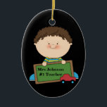 Cute Cartoon Student Holding Chalkboard #1 Teacher Ceramic Ornament<br><div class="desc">Cute Cartoon Student Holding Chalkboard #1 Teacher Replace with your own text or "Customize It" to change font type or background colour and more... </div>