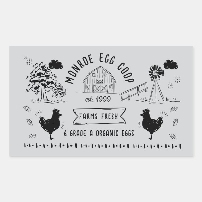 Cute Cartoon Style Doodle Rustic Egg Carton Sticker (Front)