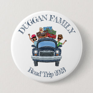 Cute Cartoon Style Family Road Trip Custom Text 3 Inch Round Button