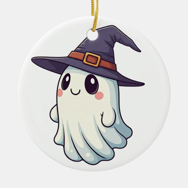 Cute cartoon style little ghost design ceramic ornament (Front)