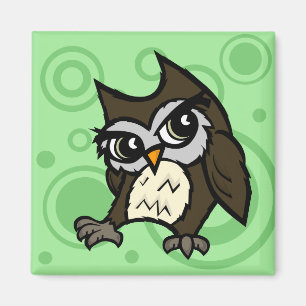 CUTE CARTOON STYLE OWL SQUARE MAGNET