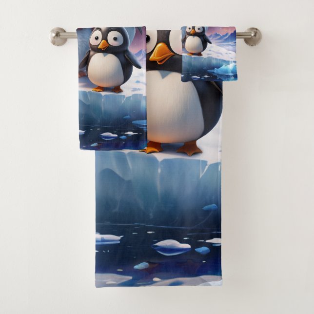 Cute cartoon style penguinsfriends. bath towel set (Insitu)