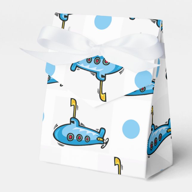 Cute Cartoon Submarine, Baby Blue Polka Dots Favor Box (Front Side)