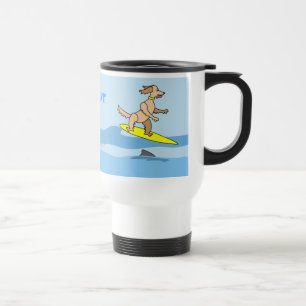 Cute Cartoon Surfing Dog and Waves Personalized Travel Mug
