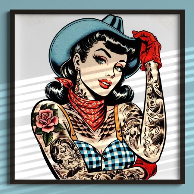 Cute Cartoon Tattoo Cowgirl Poster (Creator Uploaded)
