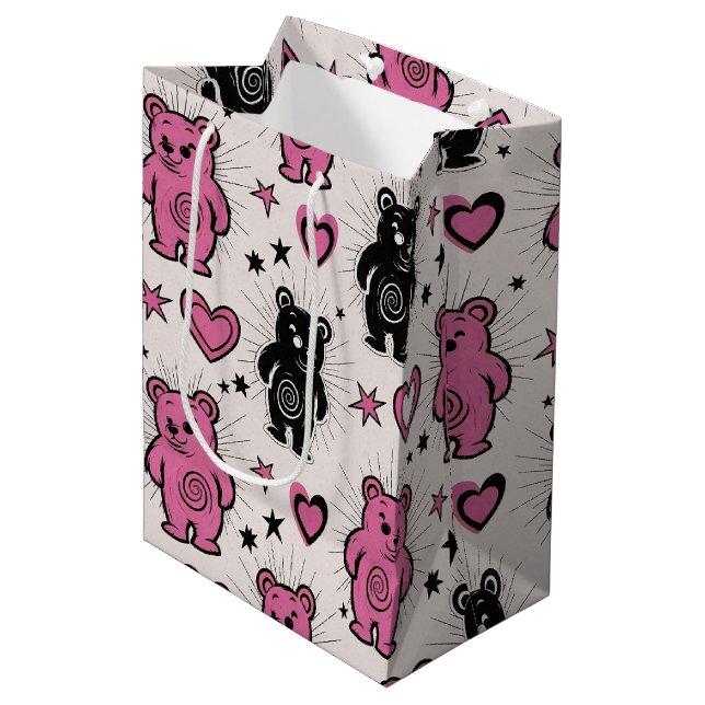 Cute Cartoon Teddy Bear Pattern Medium Gift Bag (Front Angled)