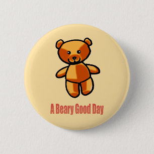 Cute Cartoon Teddy Bear Pun Illustration 2 Inch Round Button