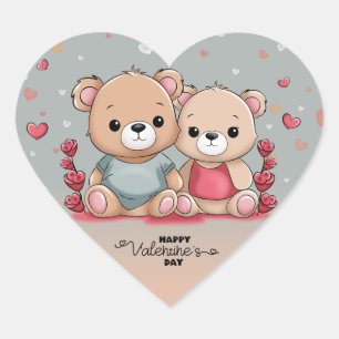 Cute Cartoon Teddy Lovers Heart Valentine’s Day Heart Sticker