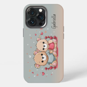 Cute Cartoon Teddy Lovers Hearts Valentine’s Day iPhone 13 Pro Case